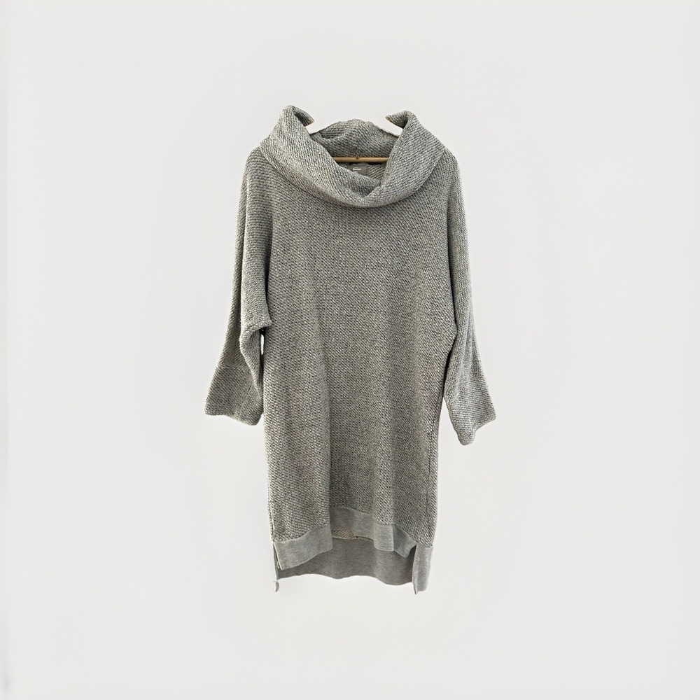 Anthropologie Dolan Left Coast Dress M Waffle Knit Cowl Neck Gray Sweater Dress